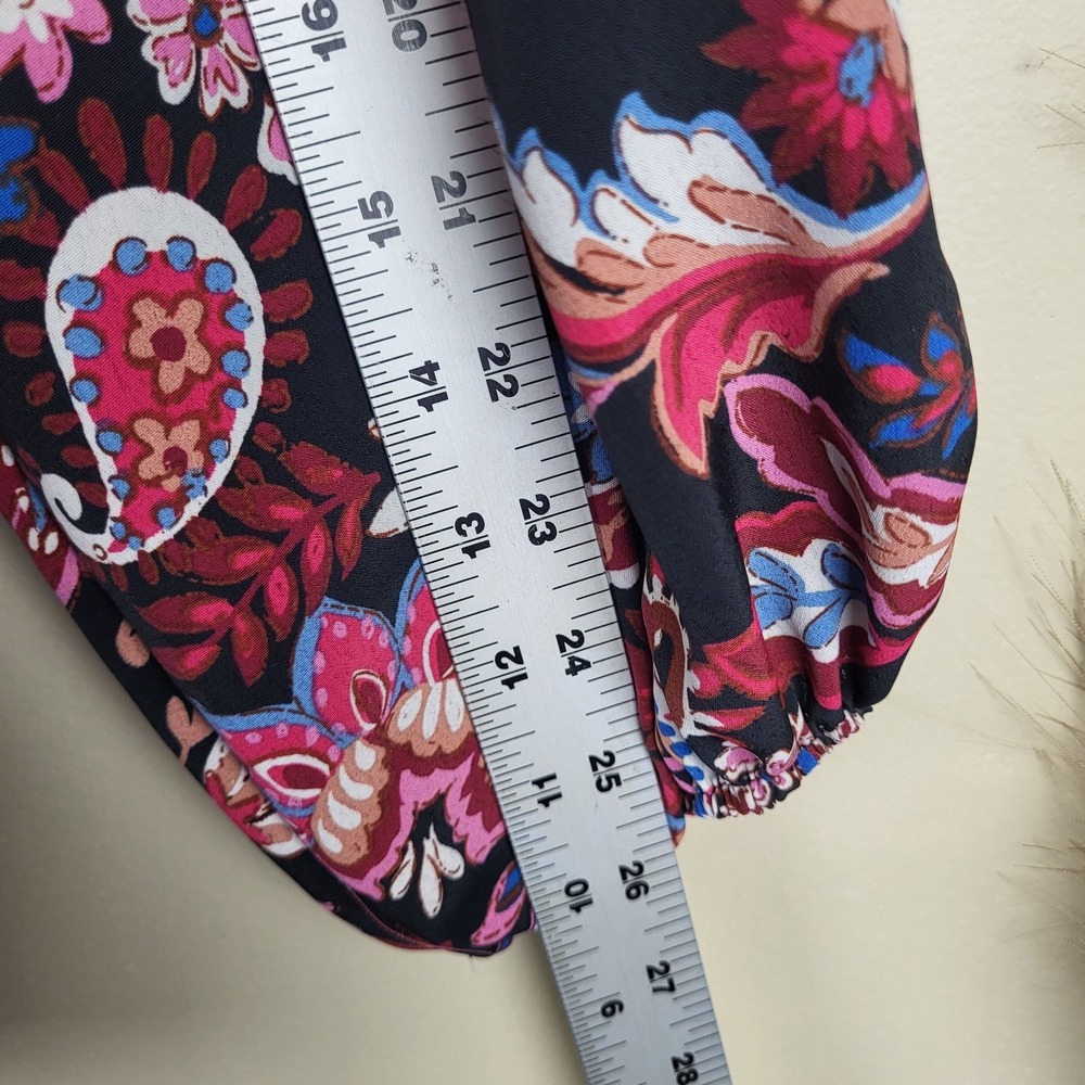 Lovely J Boho Floral Paisley Top Women's Large Balloon Sleeves Ruffled Tiered - Picture 8 of 10